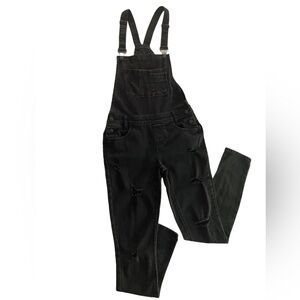 ALMOST FAMOUS Women’s Distressed Overalls Skinny Black Stretch Denim Size 3